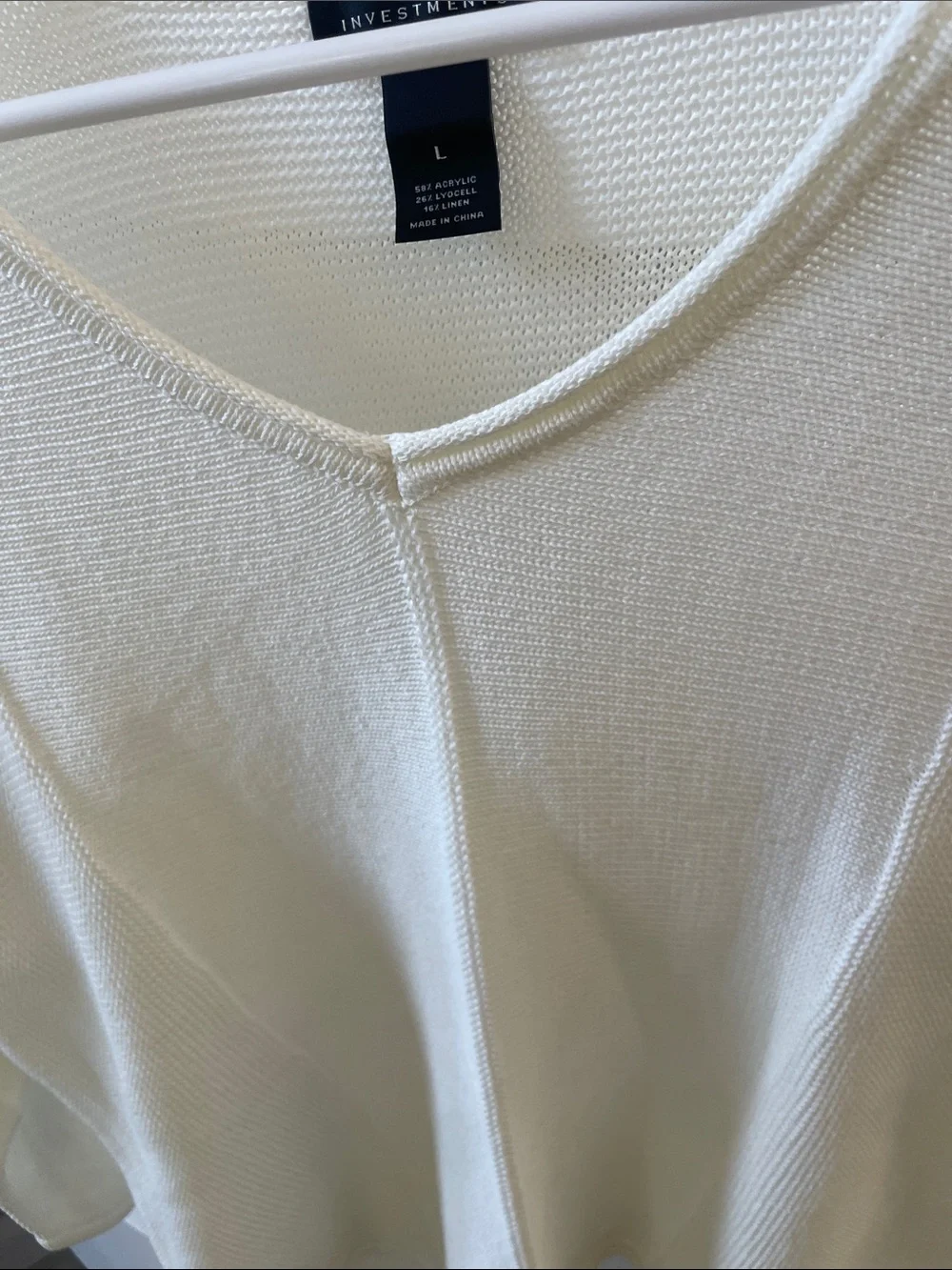 Investments Cream Textured V-Neck Pullover